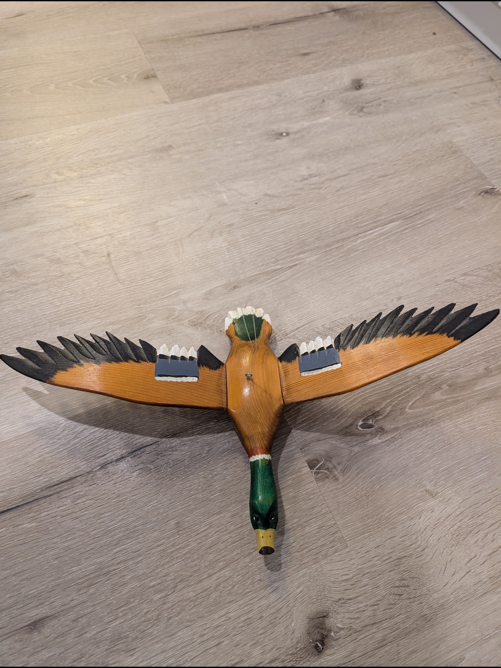 Exquisite Hand-Carved And Hand Painted Green & Brown Wooden Mallard